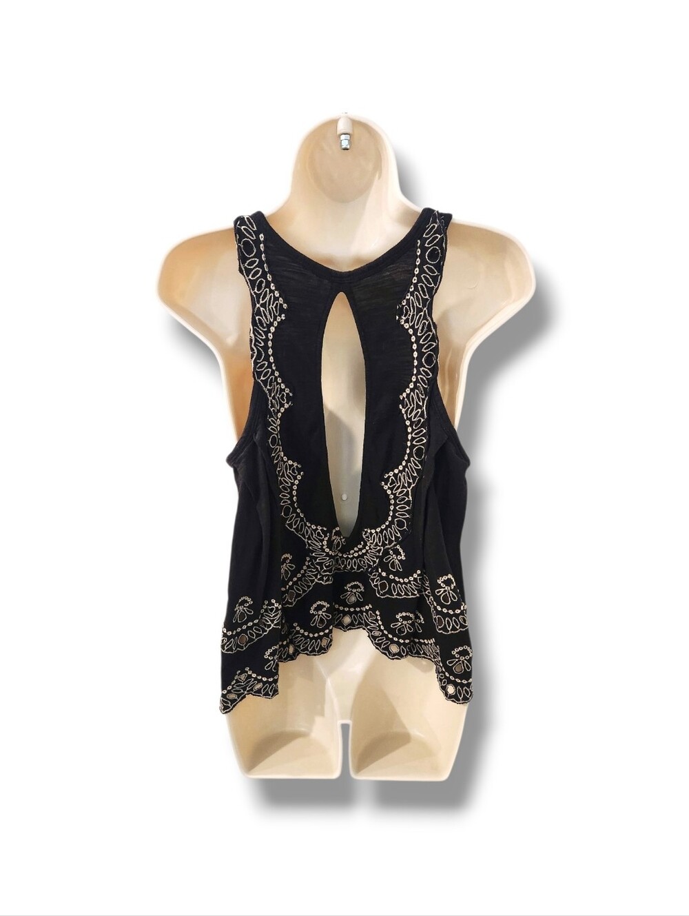 Free People Boho Toosaloosa Slub Attina Eyelet Keyhole Cut Out Swing Tank Top - Picture 11 of 14